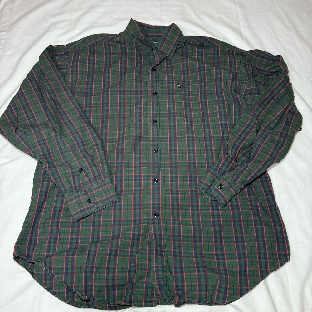Polo Jeans Co Ralph Lauren Shirt Green Plaid Button-Down Long Sleeve Men's XL